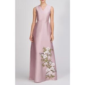 Kay Unger Aurelia Wood Rose Floral Taffeta Gown - Size 4